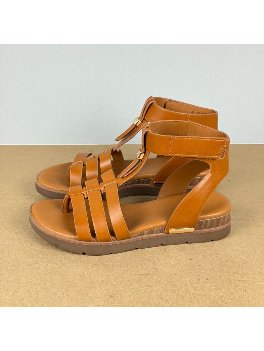 Franco Sarto Dasana Faux Leather Sandals Womens 7 Brown Tan Ankle Strap Casual